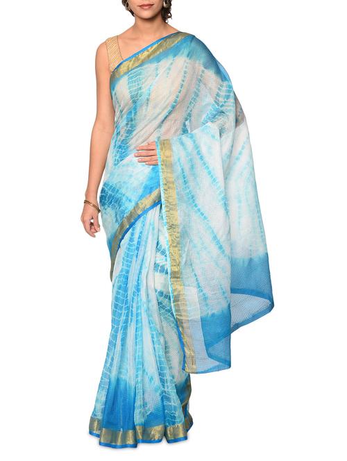 blue poly silk kota doria saree with blouse - 13283276 - Very Small Image - 1