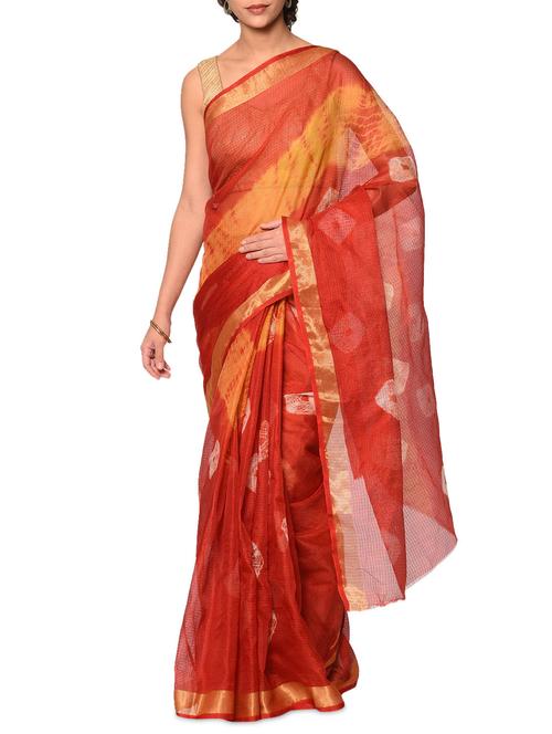 red poly silk kota doria saree with blouse - 13283278 - Very Small Image - 1