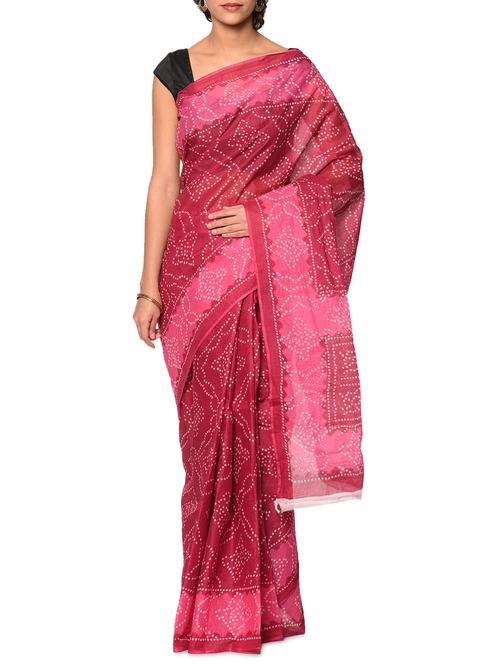 pink cotton bandhani saree with blouse - 13283279 - Very Small Image - 1