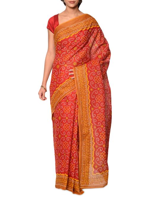 red cotton bandhani saree with blouse - 13283292 - Very Small Image - 1