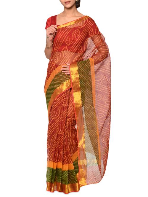red cotton kota doria saree with blouse - 13283295 - Very Small Image - 1