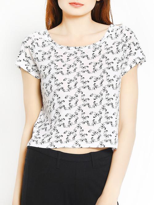 white printed cotton blend crop top - 13288500 - Very Small Image - 1