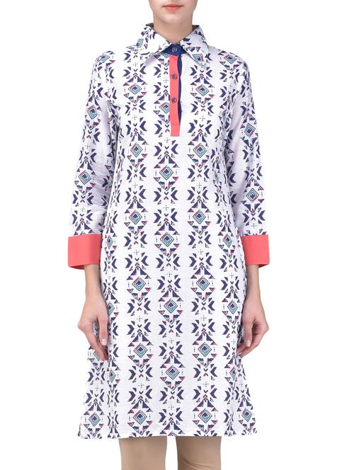 full sleeve regular collor white cotton kurti - 1328997 - Very Small Image - 1