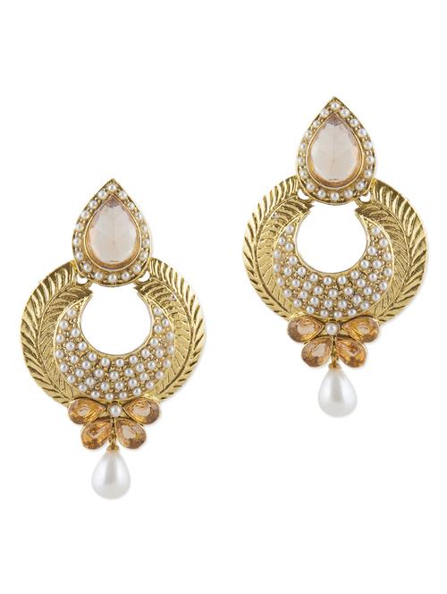 gold stone embellished polki drop earrings - 1329064 - Very Small Image - 1