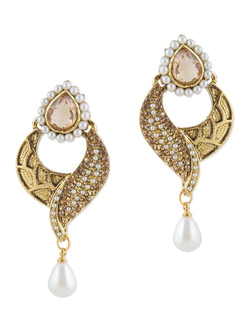 peach stone embellished polki drop earrings - 1329067 - Very Small Image - 1
