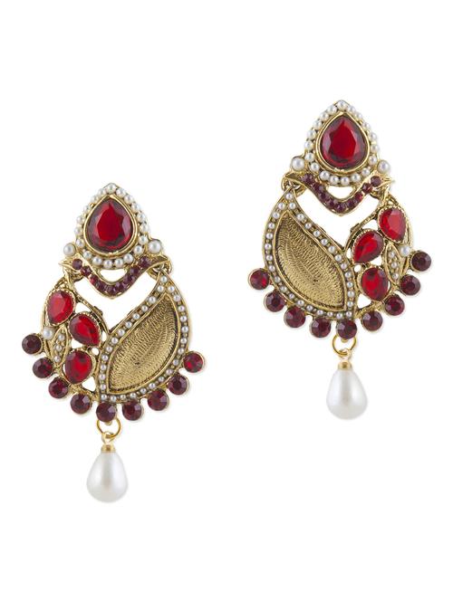 red stone embellished polki drop earrings - 1329069 - Very Small Image - 1