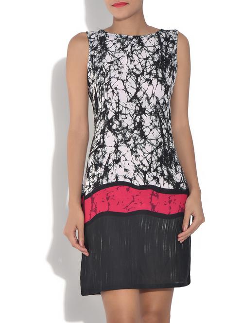 black crepe and georgette printed sleeveless bodycon dress - 1329350 - Very Small Image - 1