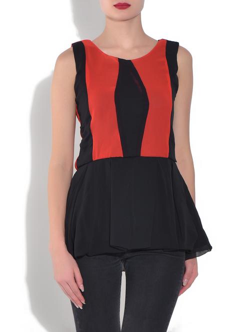 red georgette solid sleeveless peplum top - 1329378 - Very Small Image - 1