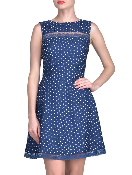 navy heart printed dress with lace details - 1329558 - Very Small Image - 1