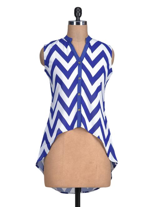 blue and white chevron asymmetrical polyester top - 1329568 - Very Small Image - 1