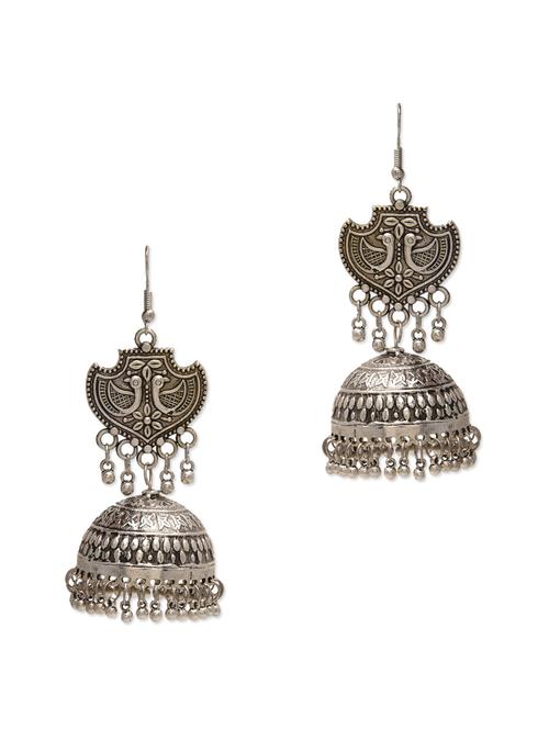 silver german silver etched jhumkas - 1331868 - Very Small Image - 1