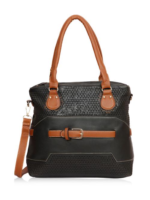 black leatherette tote with cutwork detail - 1332476 - Very Small Image - 1