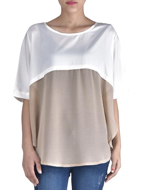 white poly crepe and georgette solid top - 1334178 - Very Small Image - 1