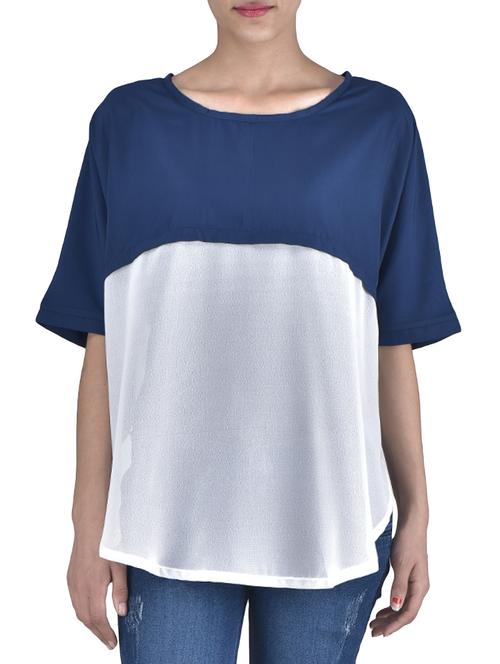 blue poly crepe and georgette solid top - 1334179 - Very Small Image - 1