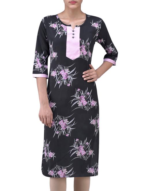 black floral printed polycrepe kurta - 1334847 - Very Small Image - 1