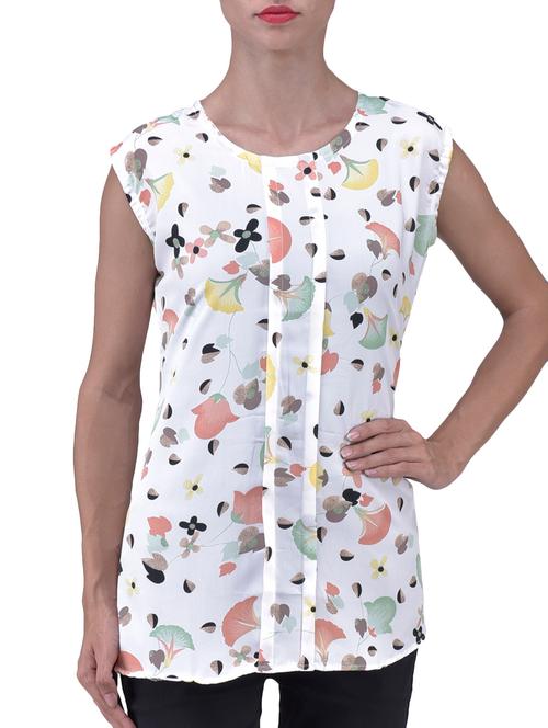 white printed sleeveless polycrepe top - 1334857 - Very Small Image - 1