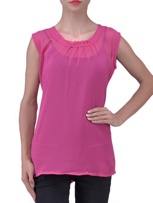 solid fuschia pink georgette top - 1334867 - Very Small Image - 1
