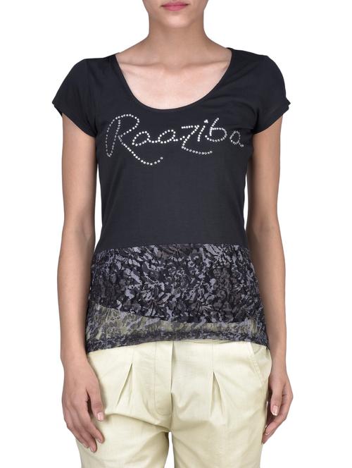 black viscose printed embellished top - 1335883 - Very Small Image - 1