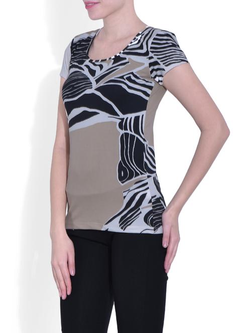 abstract printed beige and white lycra top - 1336394 - Very Small Image - 1
