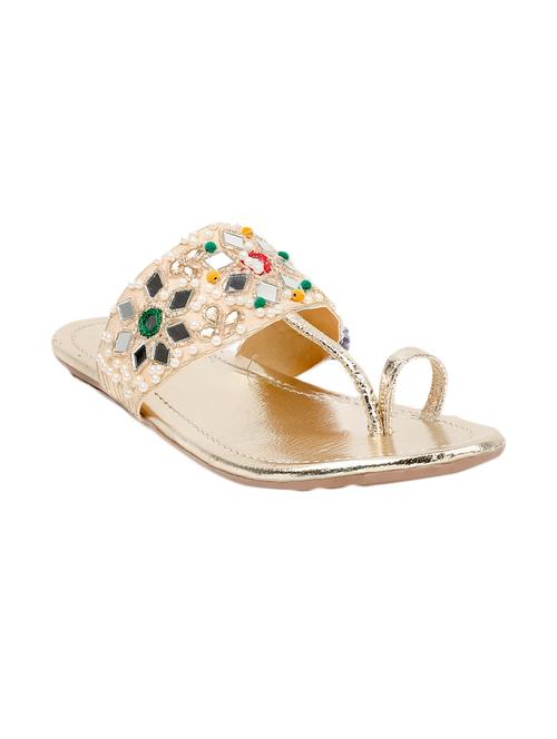 gold fabric one toe kolhapuris - 13376665 - Very Small Image - 1