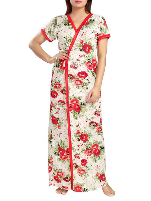 women white floral printed satin nighty - 13390847 - Very Small Image - 1