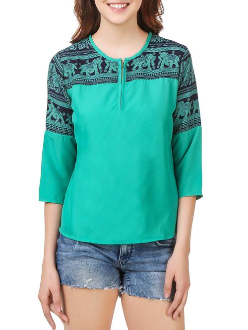 green printed polycrepe regular top - 13416002 - Very Small Image - 1
