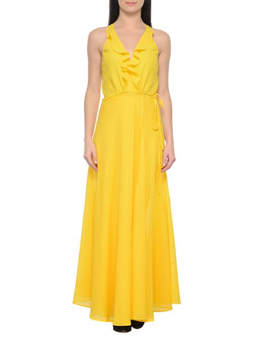 solid yellow georgette dress - 13417998 - Very Small Image - 1
