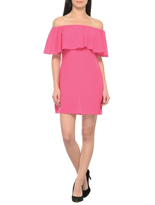 pink georgette off shoulder dress - 13418005 - Very Small Image - 1
