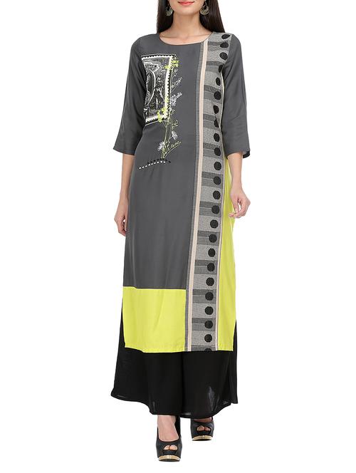 Grey printed rayon kurta - 13421951 - Very Small Image - 1