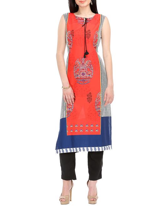 Multicoloured printed rayon kurta - 13423564 - Very Small Image - 1