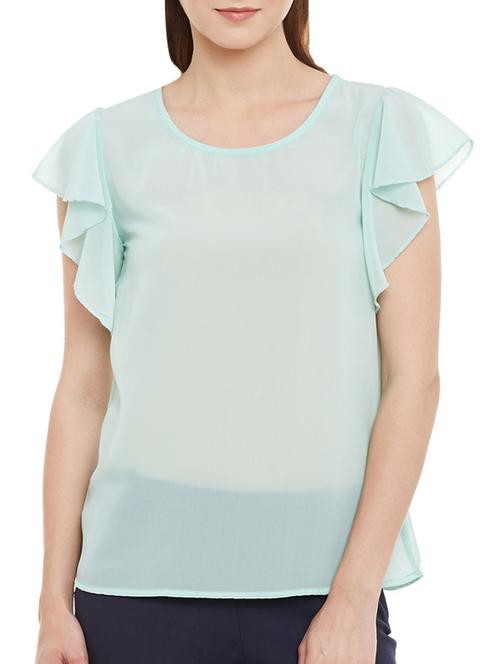 blue poly georgette top - 13433355 - Very Small Image - 1