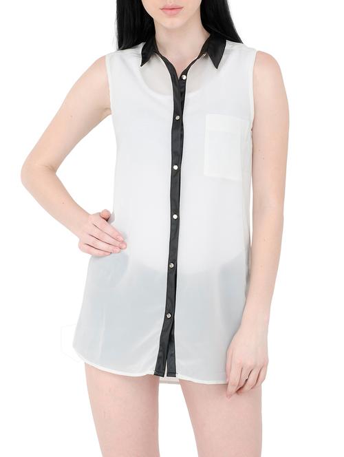 solid white georgette shirt - 13435380 - Very Small Image - 1