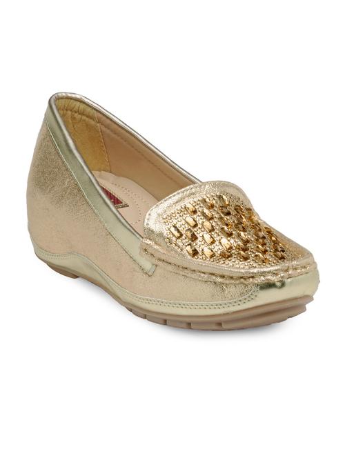 gold faux leather slip on loafers - 13437848 - Very Small Image - 1