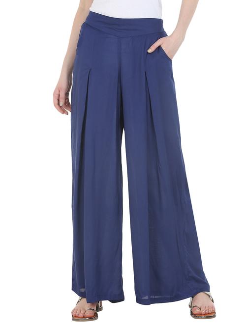 solid blue rayon palazzos - 13441866 - Very Small Image - 1