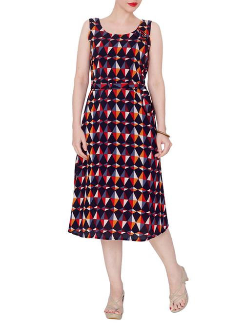 multicolored printed crepe a-line dress - 13443393 - Very Small Image - 1