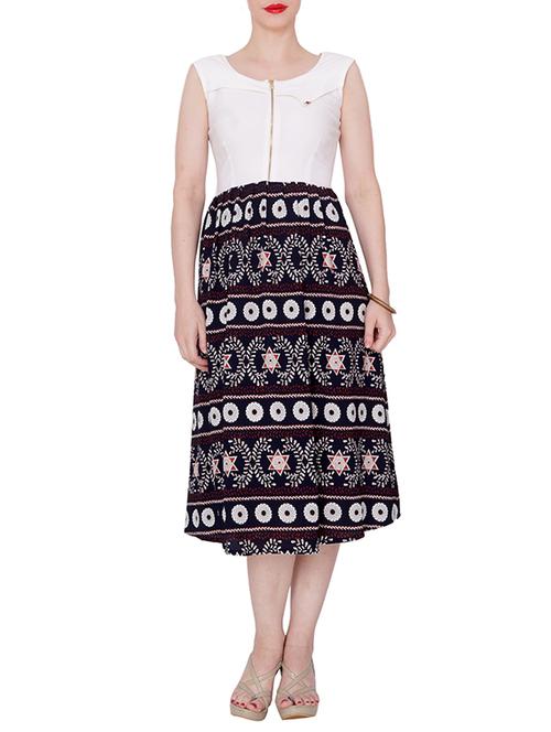 multicolored printed crepe a-line dress - 13443501 - Very Small Image - 1