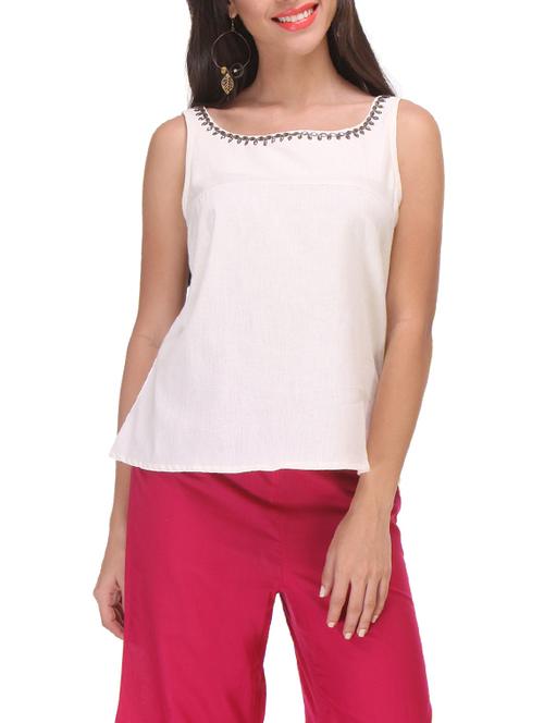 white embellished cotton regular top - 13457624 - Very Small Image - 1