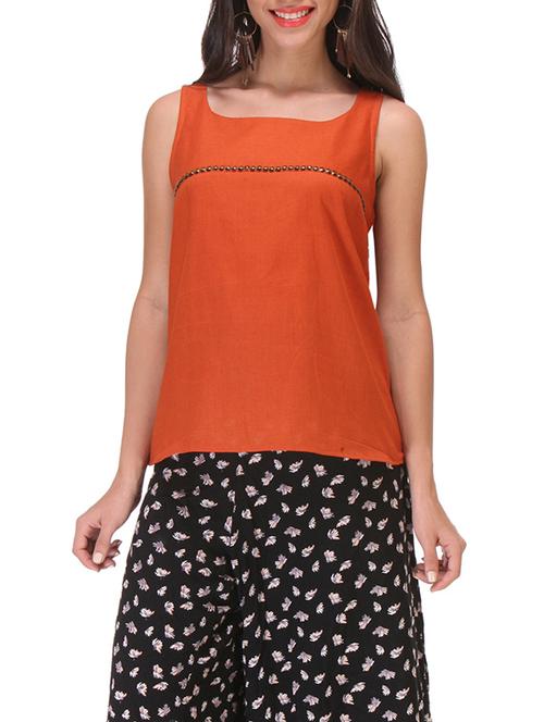 orange embellished cotton regular top - 13457630 - Very Small Image - 1