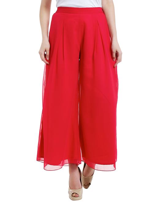 solid pink georgette palazzo - 13459490 - Very Small Image - 1