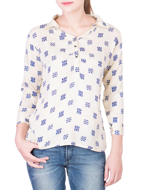 beige printed rayon top - 13460312 - Very Small Image - 1
