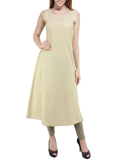 beige cotton long kurta - 13465448 - Very Small Image - 1