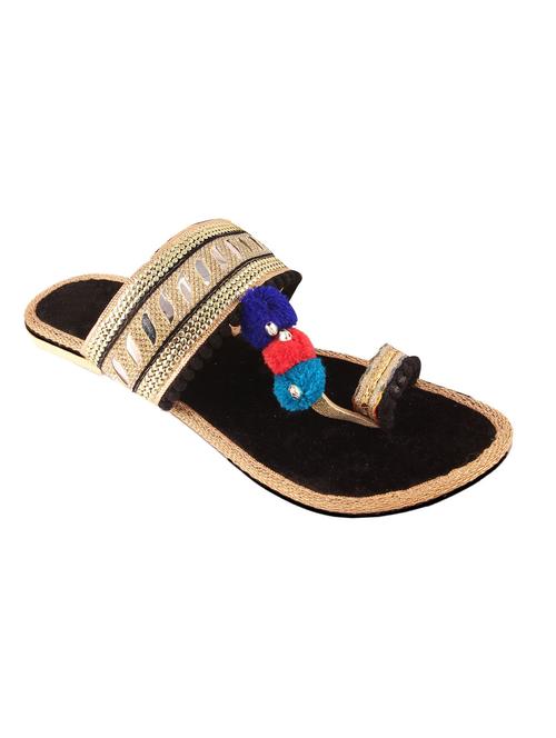 gold pom poms one toe kolhapuri - 13481196 - Very Small Image - 1