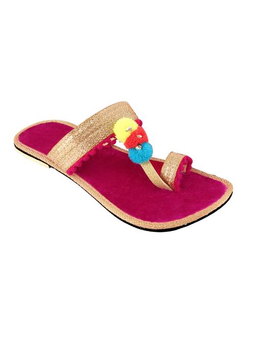 pink pom poms one toe kolhapuri - 13481203 - Very Small Image - 1