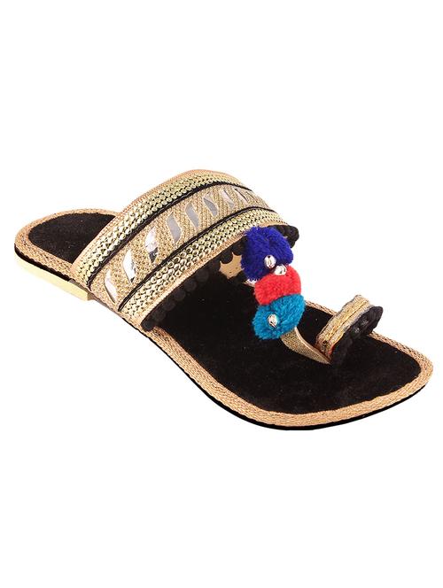 black pom poms kolhapuri - 13481812 - Very Small Image - 1