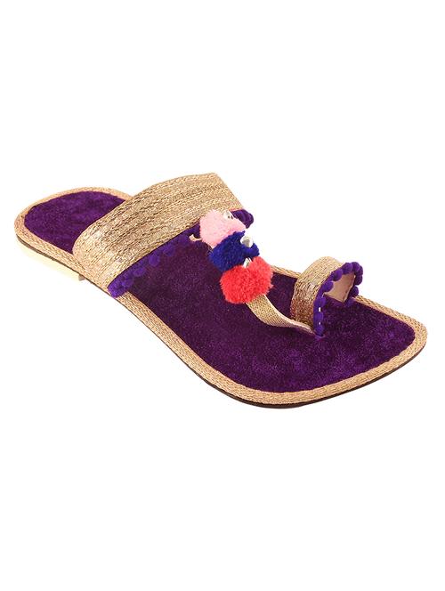 purple pom poms one toe kolhapuri - 13481813 - Very Small Image - 1