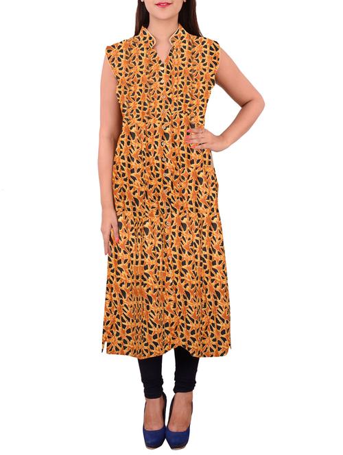 mustard rayon long kurta - 13523469 - Very Small Image - 1