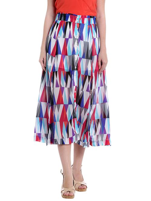 pyramid print georgette buttoned down slit skirt - 13556145 - Very Small Image - 1