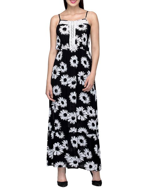 black floral printed viscose maxi dress - 13599949 - Very Small Image - 1
