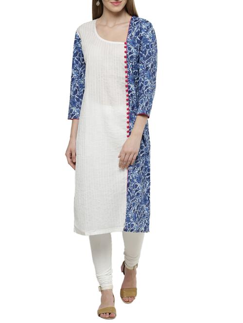 white cotton straight kurta - 13648174 - Very Small Image - 1