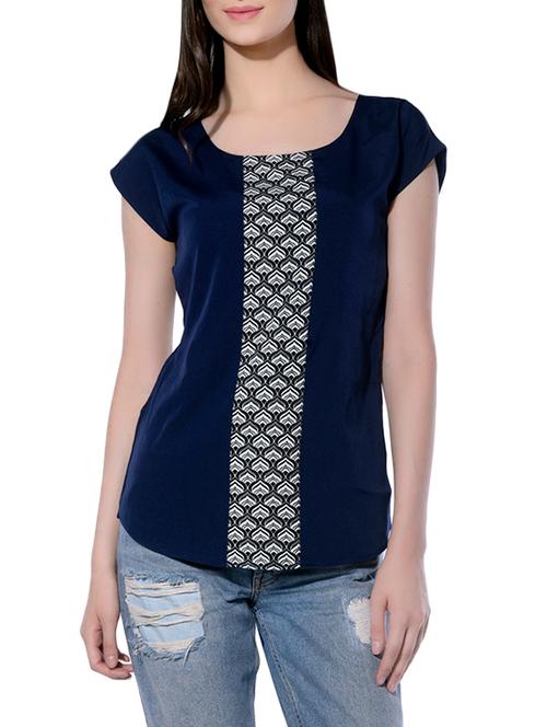 navy blue crepe regular top - 13652032 - Very Small Image - 1